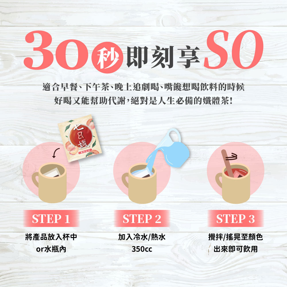 七日孅 - 蜜桃紅茶味 代謝茶（7包/盒）｜順暢代謝 × 排毒消腫 × 養生冷泡茶 × 無糖茶包飲品