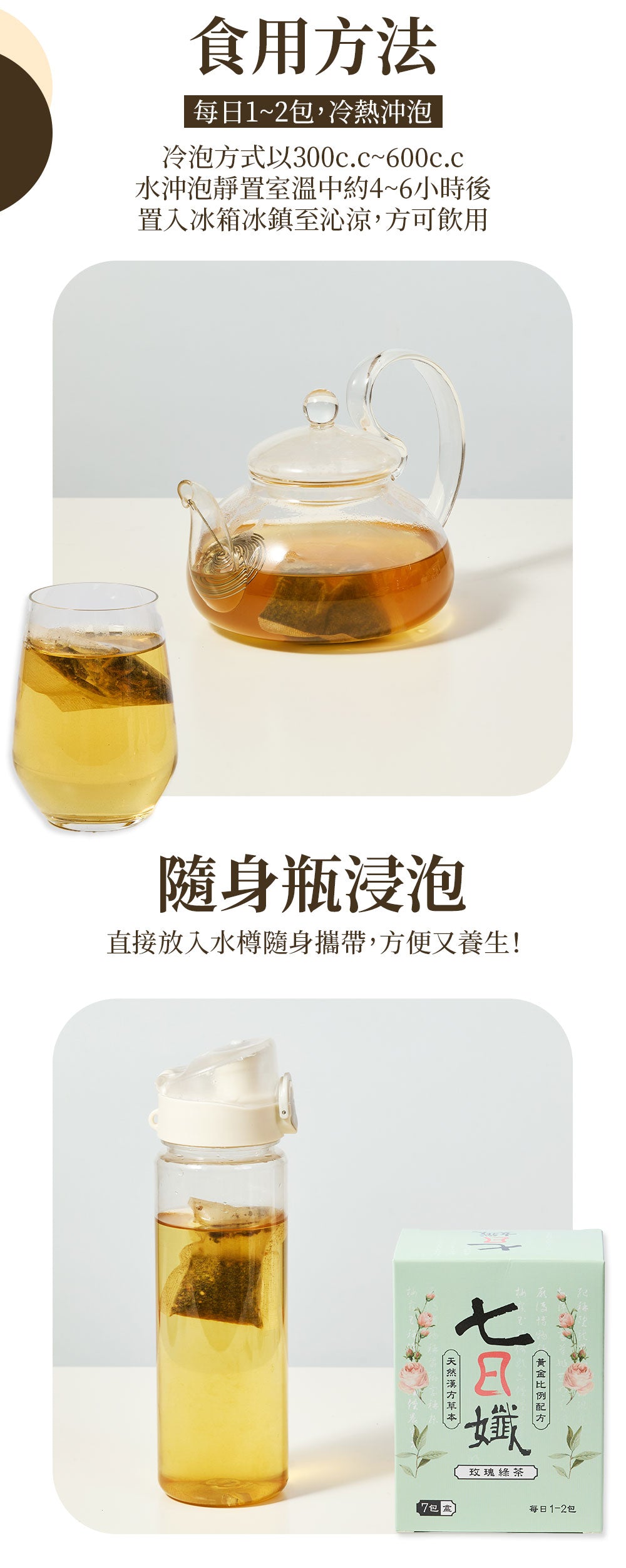 七日孅 - 玫瑰綠茶 代謝茶【4盒裝】（7包/盒）｜順暢代謝 × 排毒消腫 × 養生冷泡茶 × 無糖茶包飲品