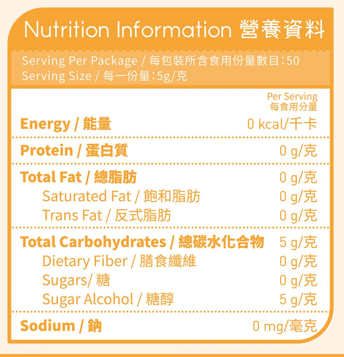 輕食時光 - 赤藻糖醇隨身方便裝（50包裝）生酮低碳純素飲食 零卡代糖