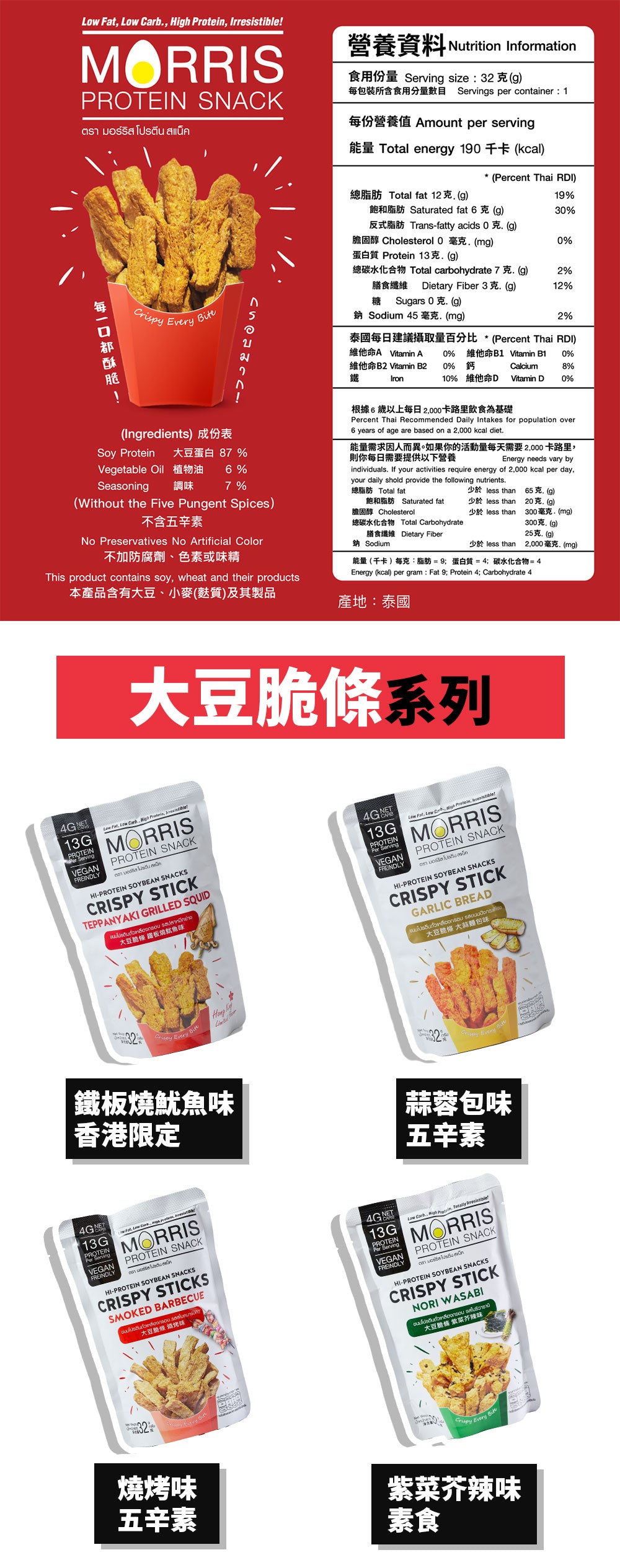 MORRIS - 高蛋白質大豆脆條 鐵板燒魷魚味 - 單包裝 #生酮零食 #香港限定口味 #低GI低碳水