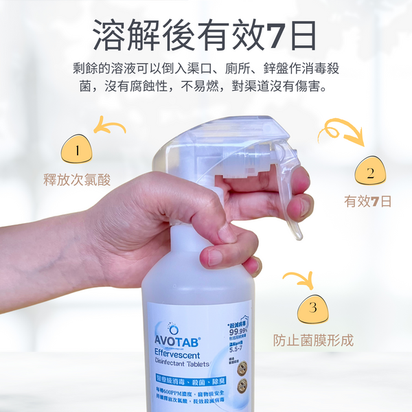 Avotab - 全效消毒水溶片 寵物安全Nadcc 100粒-送500ML 噴霧樽