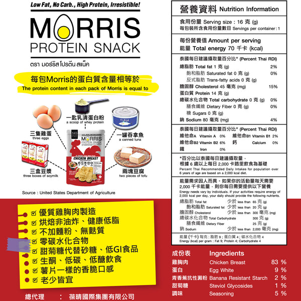 Morris - 零碳水雞胸肉脆片 泰式酸辣（香港限定）